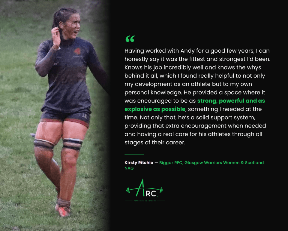 Kirsty Ritchie on the rugby field, with her testimonial about becoming fitter and stronger through coaching.
